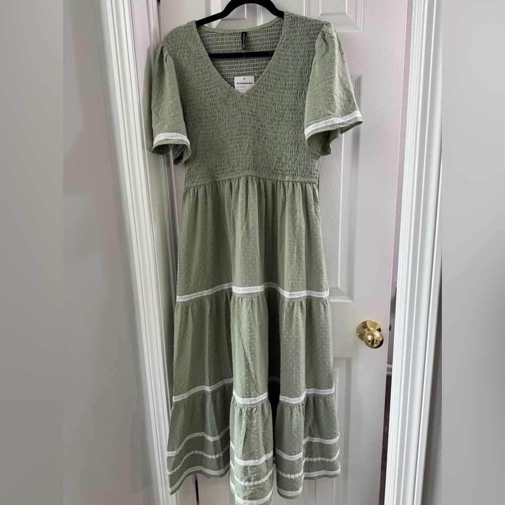 PRETTYGARDEN Women's Casual Maxi Dress Short Sleeve Swiss Dot Smocked Long